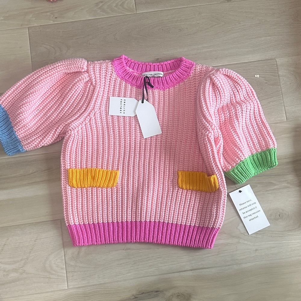 English Factory Pink Colorblock Sweater